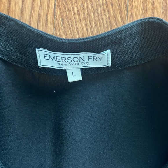 Emerson Fry Black Silk and Linen Mandarin Collar Shirt Dress Size Large - Picture 3 of 5